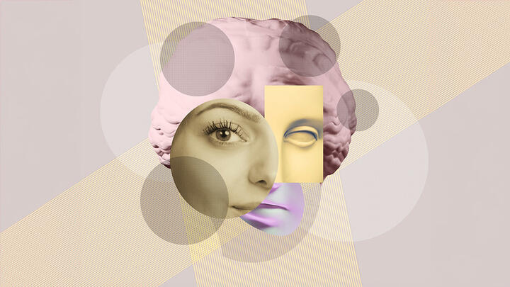 Artsy collage of a women's head and ancient sculpture